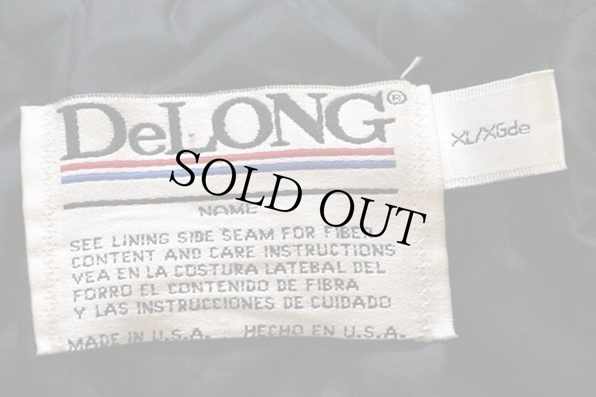 画像3: 90s USA製 DeLONGデロング タイガー チェーン刺繍&パッチ付き メルトン ウール 袖革スタジャン 黒 XL (3)