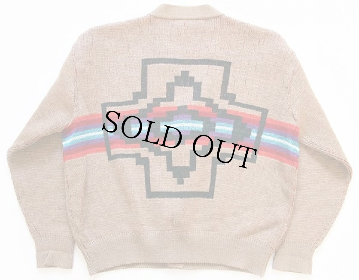 画像2: 70s USA製 PENDLETONペンドルトン ネイティブ柄 ジャガード ウールニット カーディガン 茶 L (2)