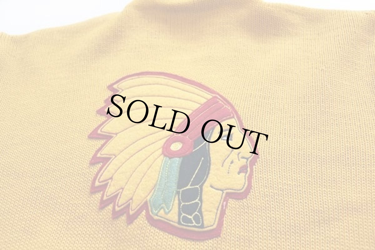 画像3: 50s IMPERIAL インディアンヘッド パッチ付き ウールニット レタードカーディガン ボロ マスタード 40 (3)