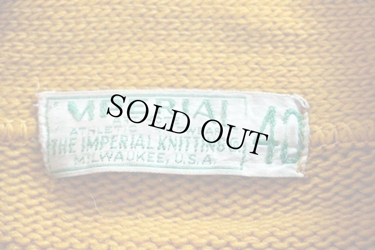 画像5: 50s IMPERIAL インディアンヘッド パッチ付き ウールニット レタードカーディガン ボロ マスタード 40 (5)