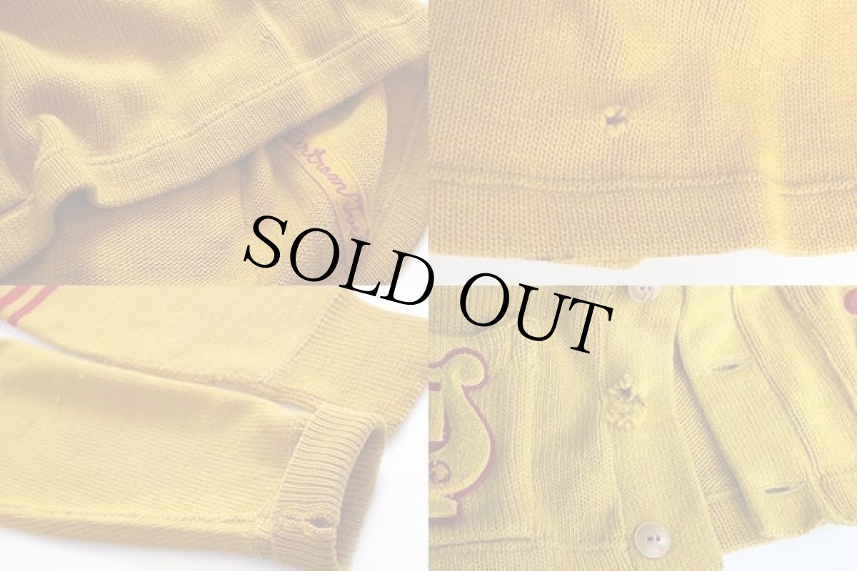 画像7: 50s IMPERIAL インディアンヘッド パッチ付き ウールニット レタードカーディガン ボロ マスタード 40 (7)