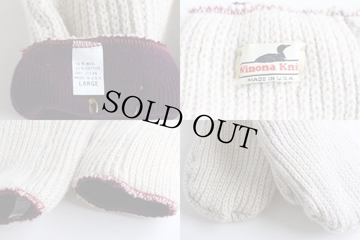 画像4: 90s USA製 Winona Knits ウール×コットン ニット ミトン グローブ ナチュラル L★手袋 (4)