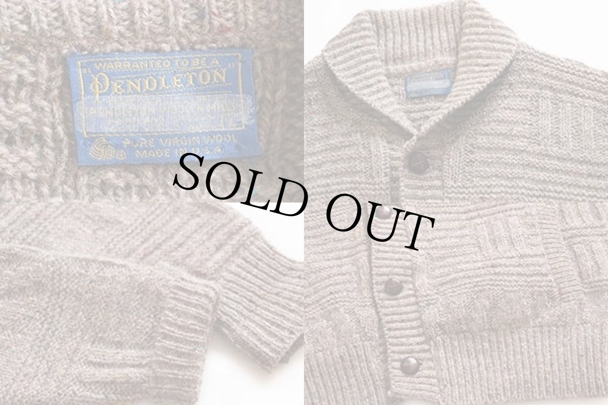 画像3: 70s USA製 PENDLETONペンドルトン 編み柄 ネップ入り ショールカラー ウールニット カーディガン L (3)