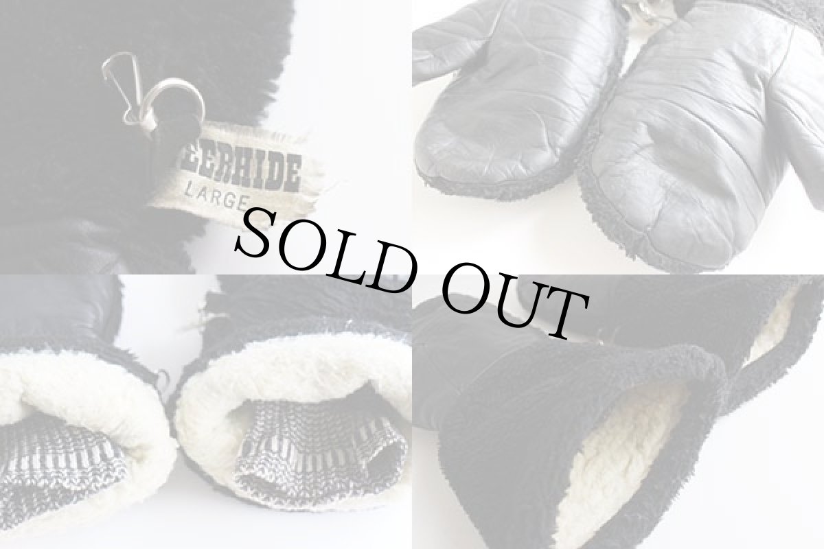 画像5: UNKNOWN ニットライナー付き STEERHIDE ボア×レザー ミトン グローブ ロング 黒 L★手袋 (5)