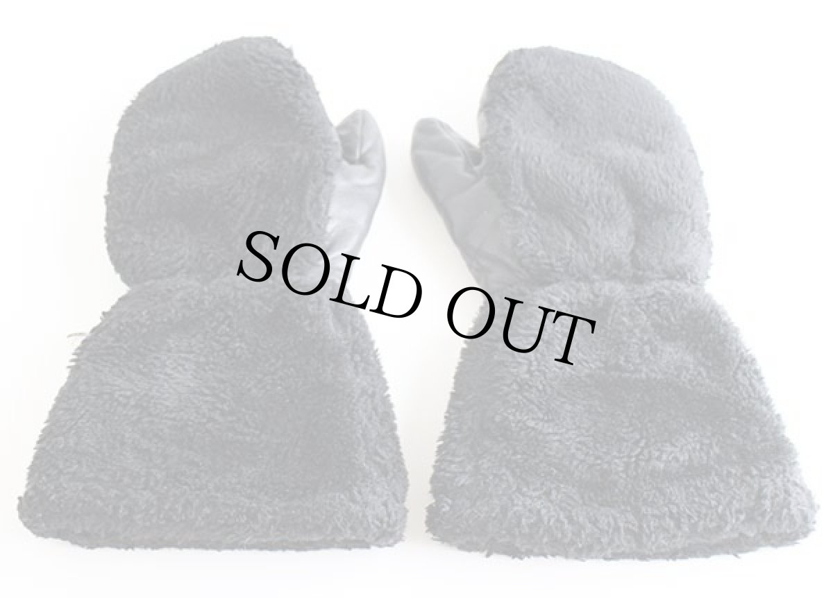 画像2: UNKNOWN ニットライナー付き STEERHIDE ボア×レザー ミトン グローブ ロング 黒 L★手袋 (2)