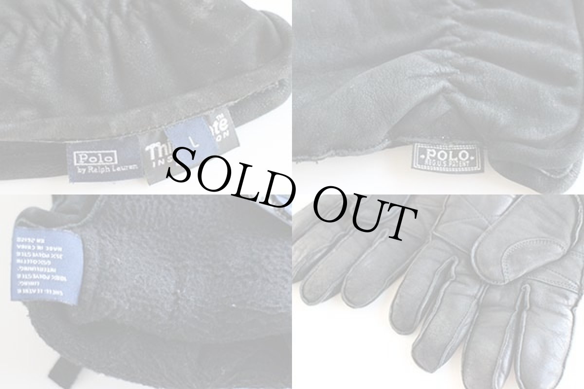 画像4: ポロ ラルフローレン Thinsulate中綿入り フリースライナー レザーグローブ 黒 L★手袋 (4)