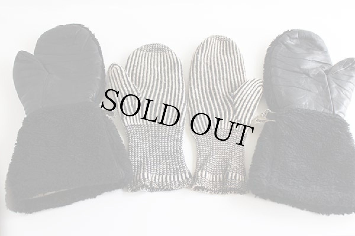 画像4: UNKNOWN ニットライナー付き STEERHIDE ボア×レザー ミトン グローブ ロング 黒 L★手袋 (4)