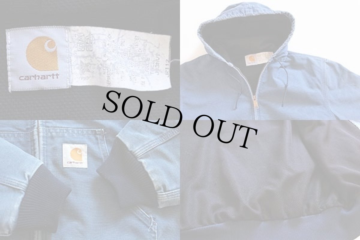 画像3: 80s USA製 carharttカーハート ダック地 アクティブジャケット パーカー 薄紺 L-T (3)