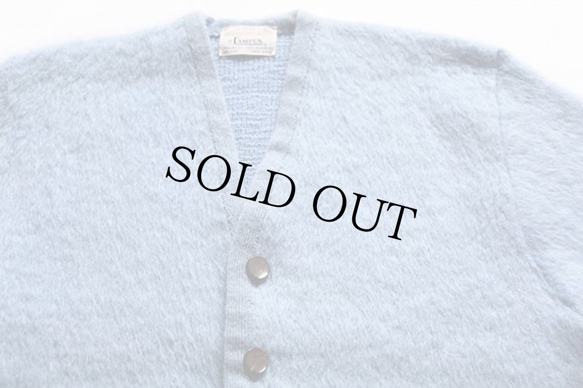 画像3: 60s USA製 CAMPUS 無地 モヘヤ ニット カーディガン 水色 L (3)