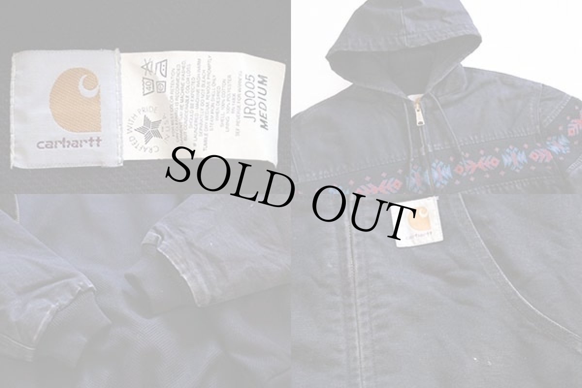 画像3: 80s USA製 carharttカーハート ネイティブ柄 ニット切り替え ダック地 アクティブジャケット パーカー 黒 M (3)