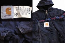 画像3: 80s USA製 carharttカーハート ネイティブ柄 ニット切り替え ダック地 アクティブジャケット パーカー 黒 M (3)