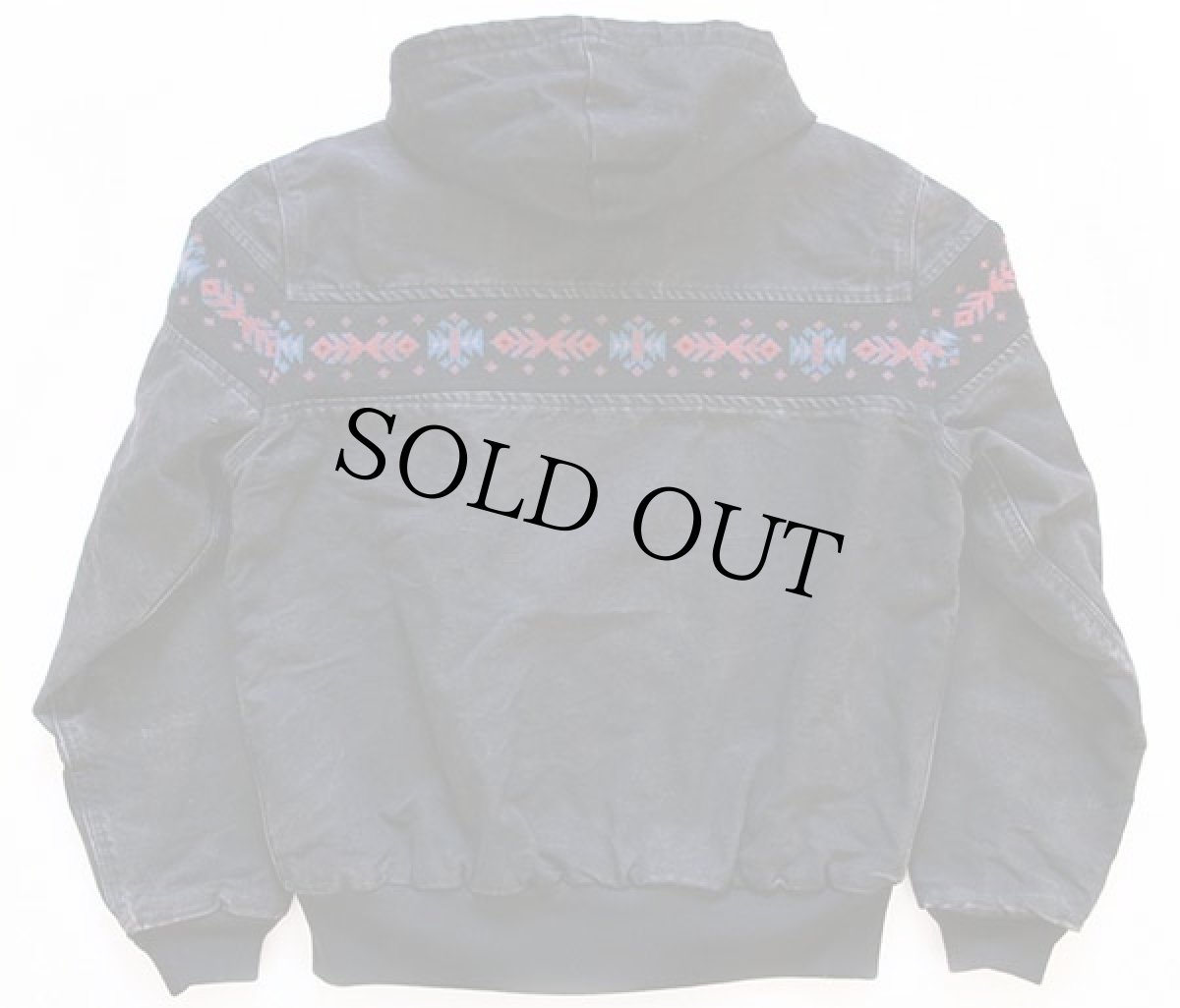 画像2: 80s USA製 carharttカーハート ネイティブ柄 ニット切り替え ダック地 アクティブジャケット パーカー 黒 M (2)