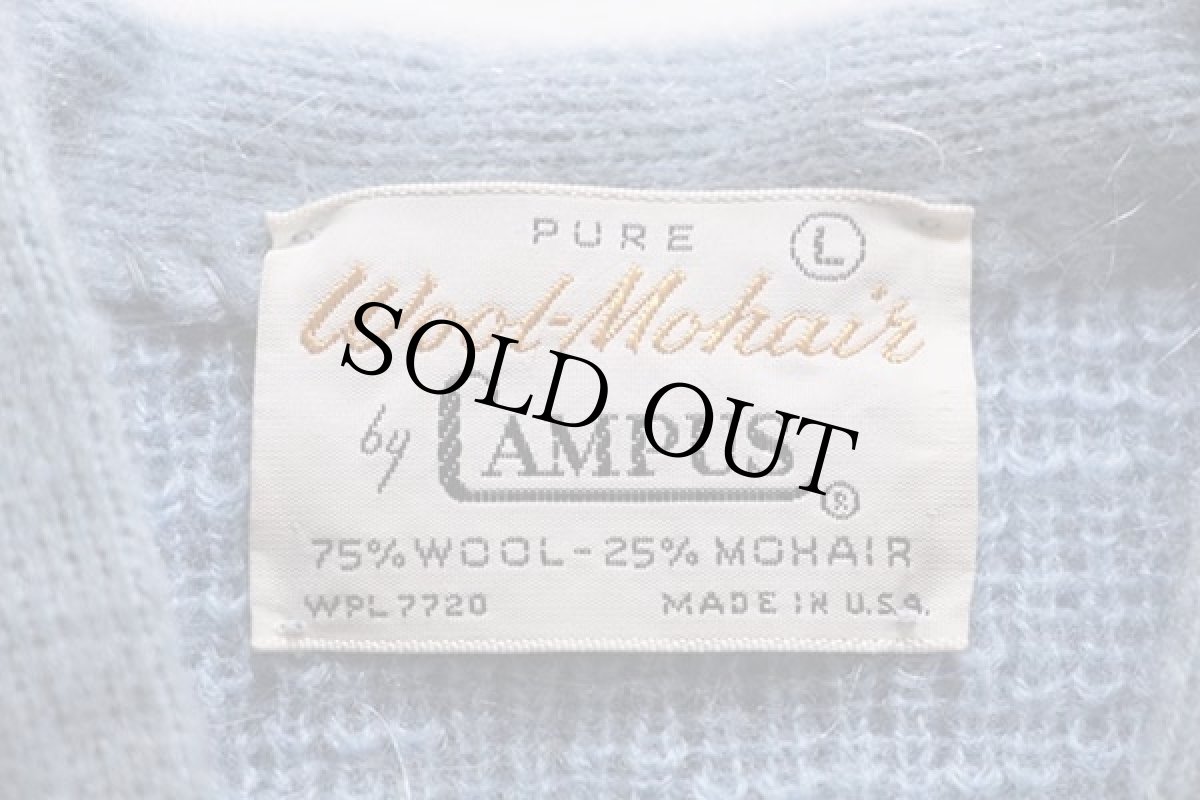 画像4: 60s USA製 CAMPUS 無地 モヘヤ ニット カーディガン 水色 L (4)