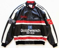 画像1: CHASE NASCAR GM Goodwrench SERVICE 刺繍&パッチ付き レザー レーシングジャケット 黒 XL (1)