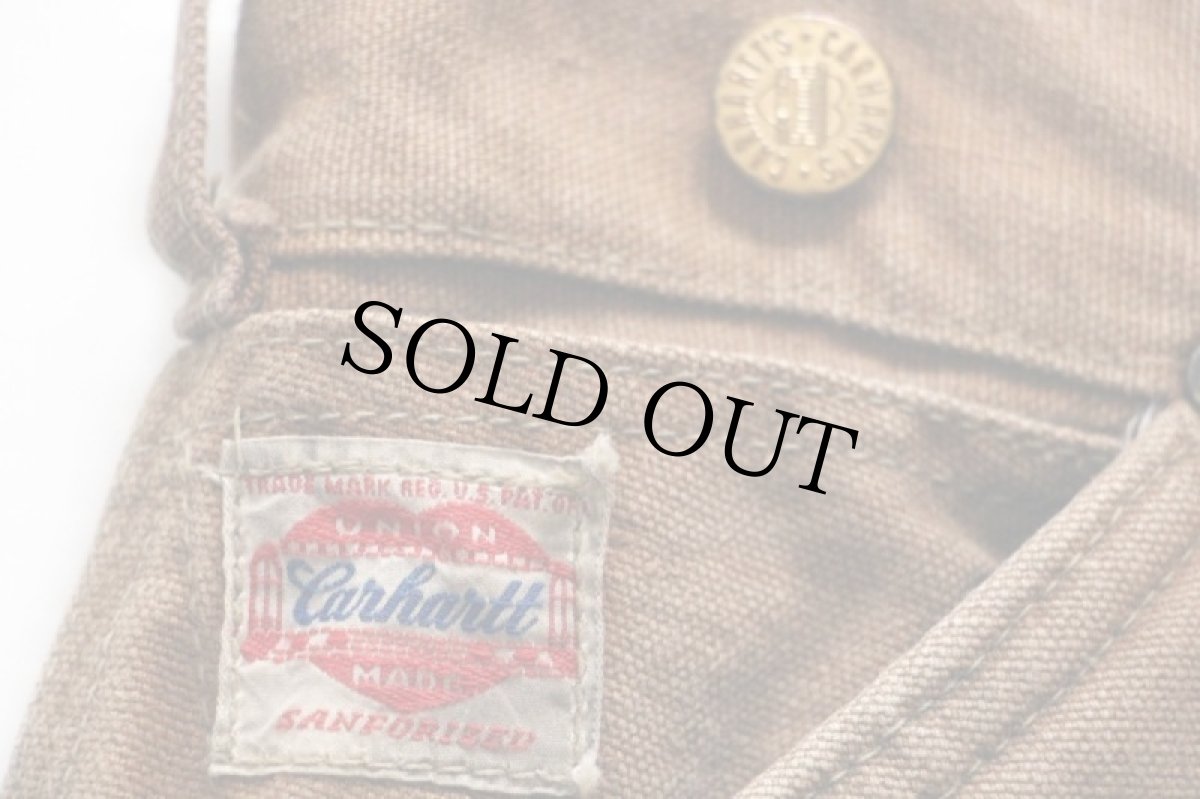 画像5: 50s carharttカーハート ハートタグ ブランケットライナー ダック地 ペインターパンツ 茶 w38 (5)