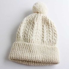 画像1: ケーブル編み ウールニット キャップ ナチュラル★フィッシャーマン (1)