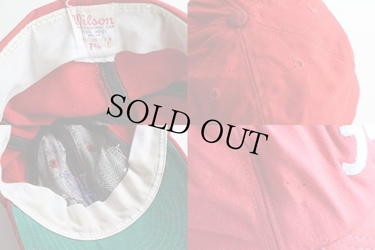 画像3: 60s USA製 Wilsonウィルソン H パッチ付き ウール ベースボールキャップ 赤 7 1/8 (3)