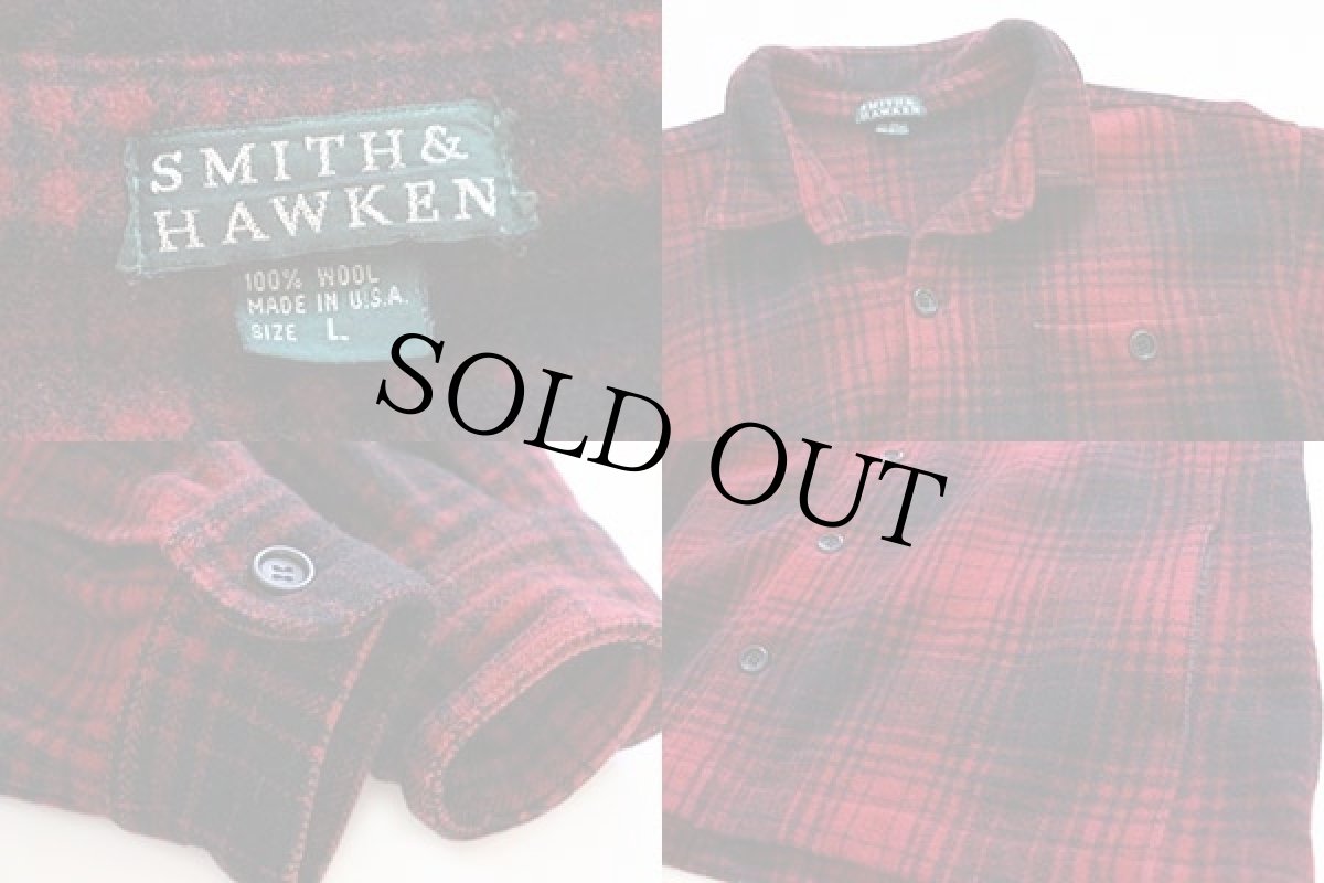 画像3: 80s USA製 SMITH&HAWKEN オンブレチェック ウール シャツジャケット 赤×黒 L (3)