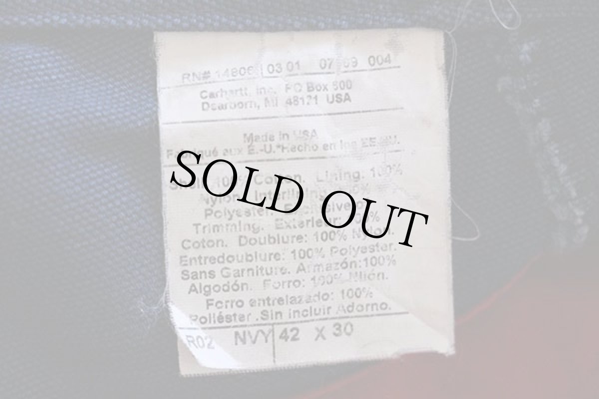画像4: 00s USA製 carharttカーハート キルティングライナー ダック地 ダブルニー オーバーオール 紺 w42 L30 (4)