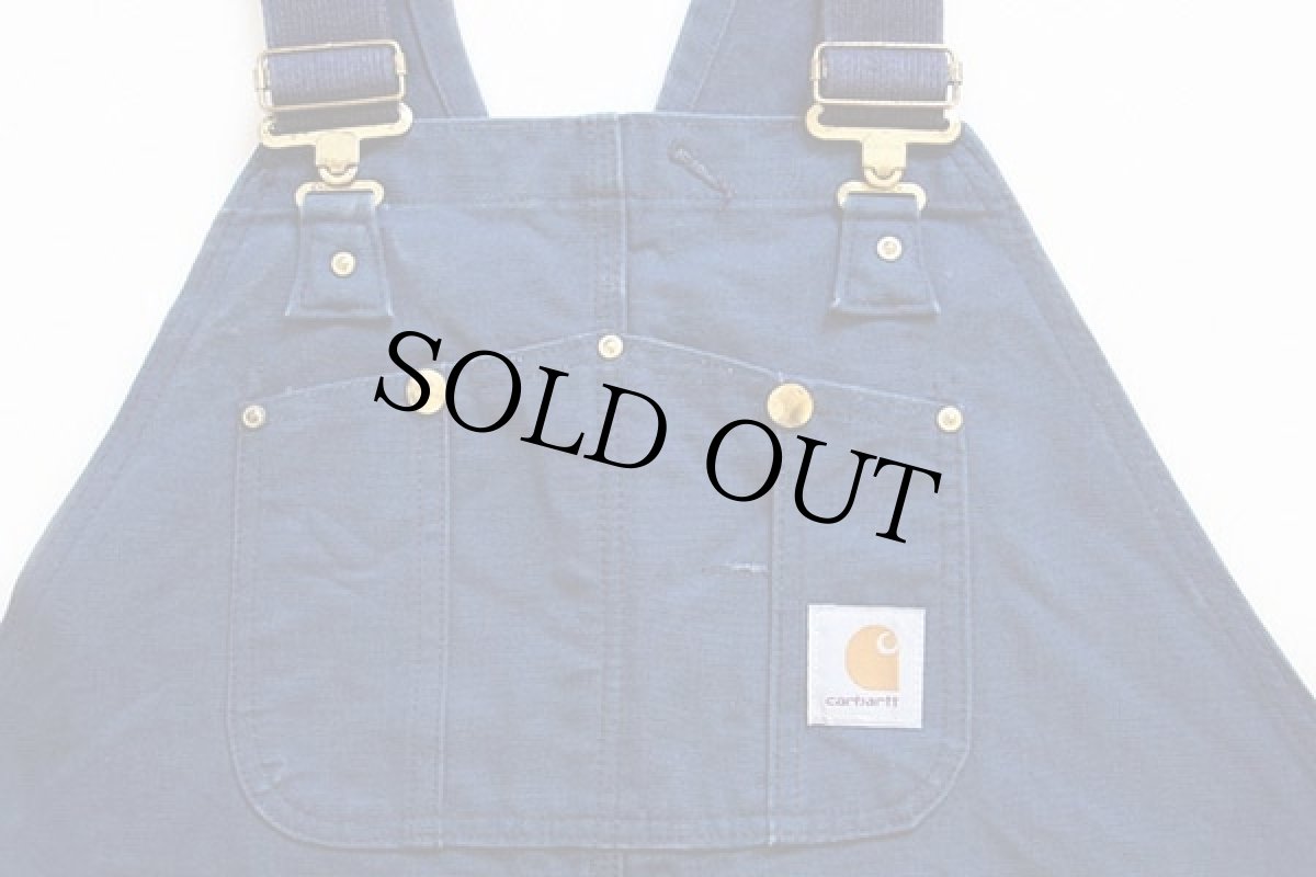 画像3: 00s USA製 carharttカーハート キルティングライナー ダック地 ダブルニー オーバーオール 紺 w42 L30 (3)