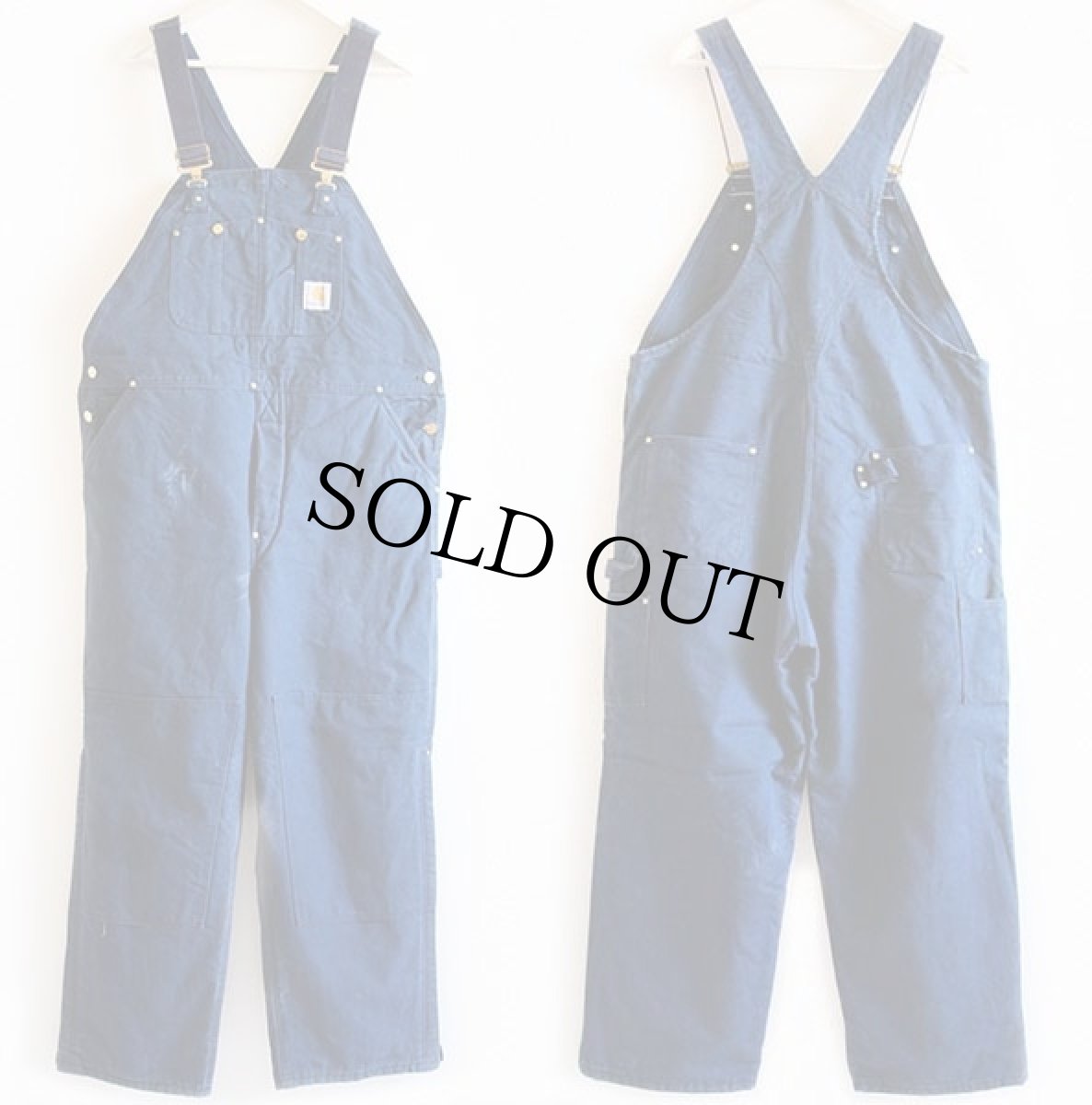 画像2: 00s USA製 carharttカーハート キルティングライナー ダック地 ダブルニー オーバーオール 紺 w42 L30 (2)