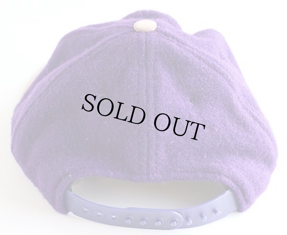 画像2: 80s USA製 ウール×レザー キャップ 紫×薄茶 (2)