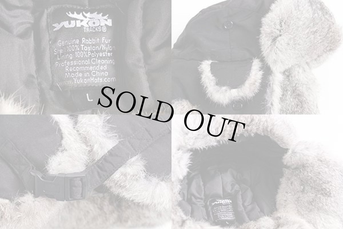 画像3: YUKON TRACKS ラビットファー ナイロン フライトキャップ 黒 L★ボンバーキャップ (3)