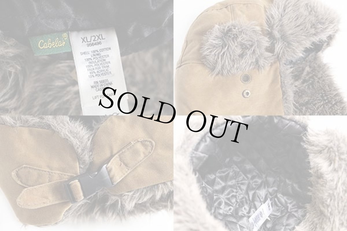 画像3: Cabela'sカベラス フェイクファー オイルドコットン フライトキャップ カーキ XL/2XL★ボンバーキャップ (3)