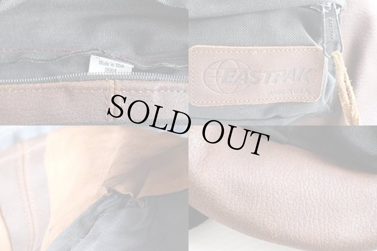 画像4: 90s USA製 EASTPAKイーストパック レザー×ナイロン ウエストバッグ 黒×茶 (4)