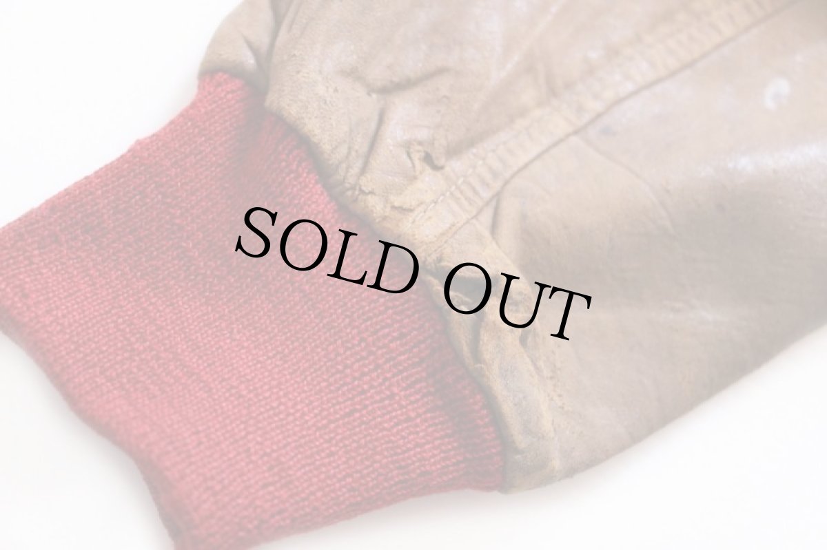 画像10: 30s フェルトパッチ付き ディアスキン 袖革 ボタンスタジャン ボロ 赤 38★ボタスタ (10)