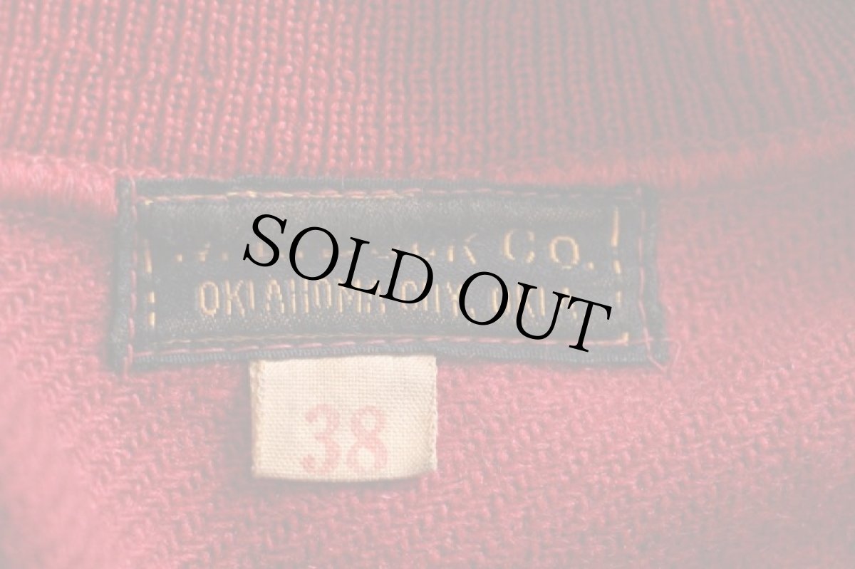 画像3: 30s フェルトパッチ付き ディアスキン 袖革 ボタンスタジャン ボロ 赤 38★ボタスタ (3)