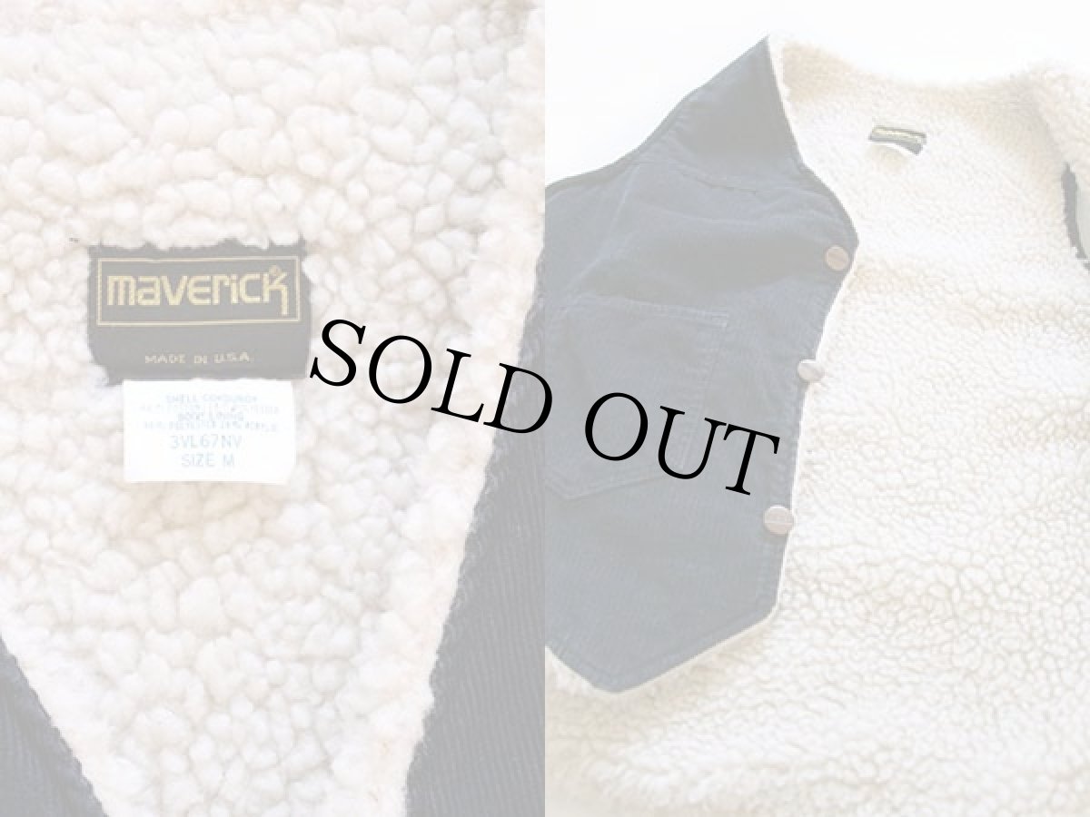 画像3: 80s USA製 maverickマーベリック ボアライナー コーデュロイベスト 紺 M (3)