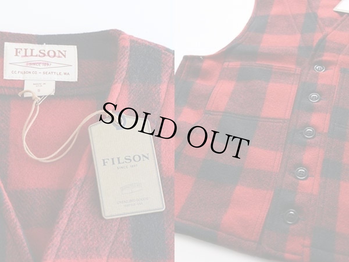 画像3: 未使用★USA製 FILSONフィルソン バッファローチェック マッキーノ ウールベスト 赤×黒 S (3)