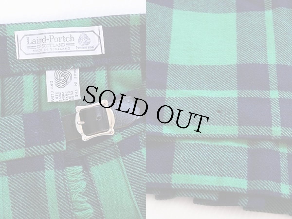 画像3: スコットランド製 Laird-Portch タータンチェック ウール キルトスカート 緑×紺 (3)