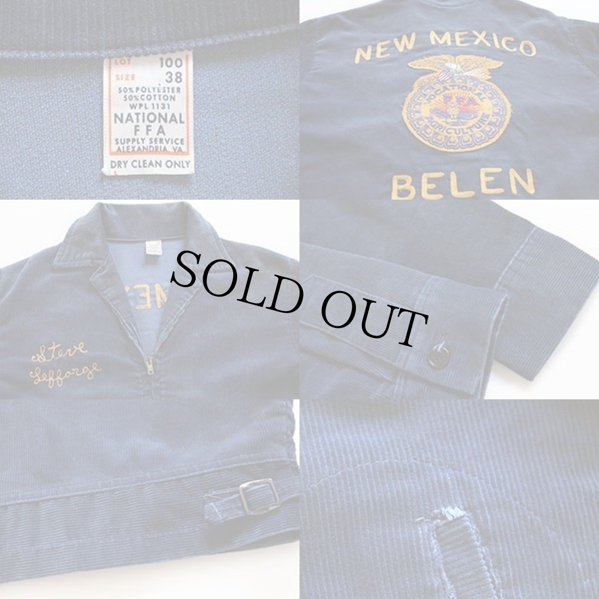 画像3: 70s FFA NEW MEXICO チェーン刺繍&パッチ付き コーデュロイ ファーマーズジャケット 紺 38 (3)