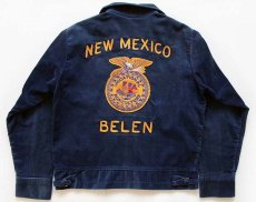 画像1: 70s FFA NEW MEXICO チェーン刺繍&パッチ付き コーデュロイ ファーマーズジャケット 紺 38 (1)