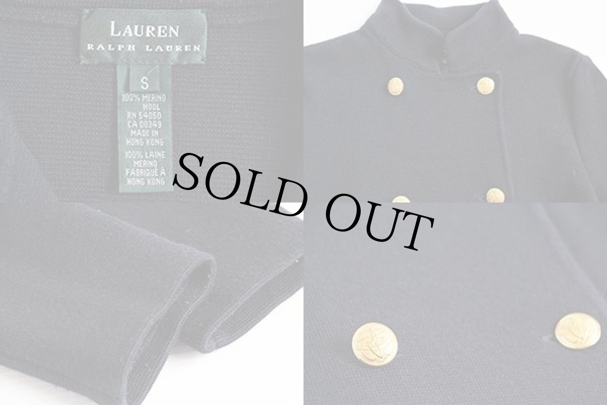 画像3: LAUREN ラルフローレン ダブルブレスト スタンドカラー メリノウール ニットジャケット 紺 S (3)