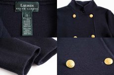 画像3: LAUREN ラルフローレン ダブルブレスト スタンドカラー メリノウール ニットジャケット 紺 S (3)