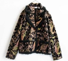 画像1: CHICO'S ペイズリー 総柄 ゴブラン織り ジャケット 黒 2 (1)