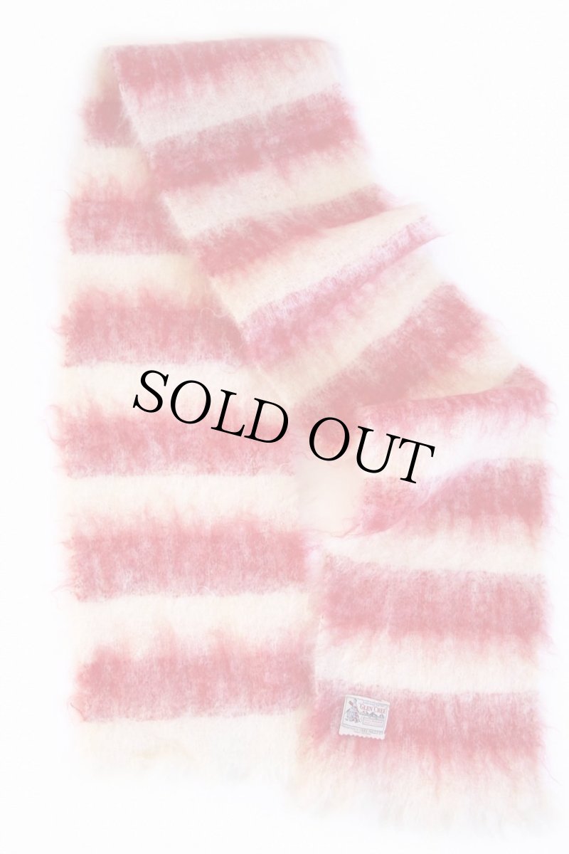 画像2: 60s スコットランド製 GLEN CREE ボーダー ロング モヘヤ パイル マフラー 赤×ナチュラル (2)