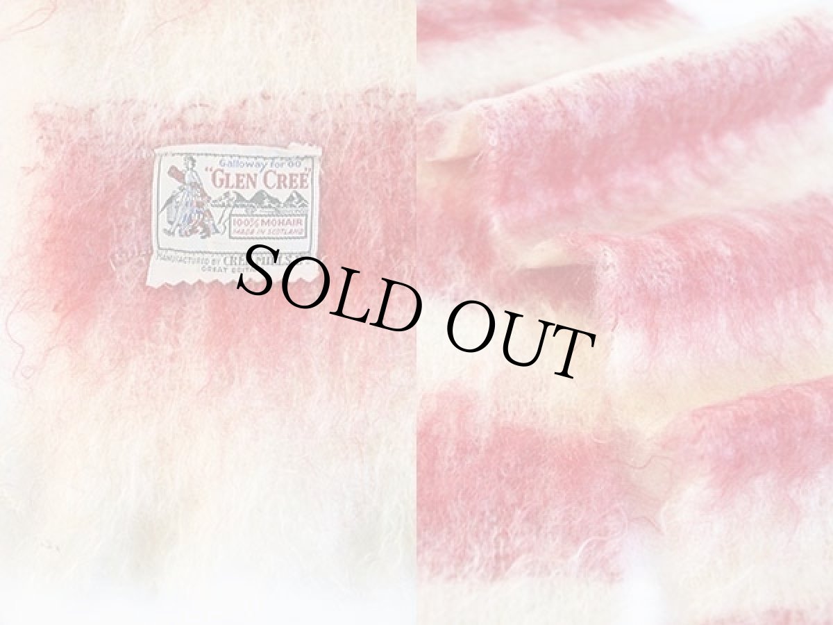 画像3: 60s スコットランド製 GLEN CREE ボーダー ロング モヘヤ パイル マフラー 赤×ナチュラル (3)