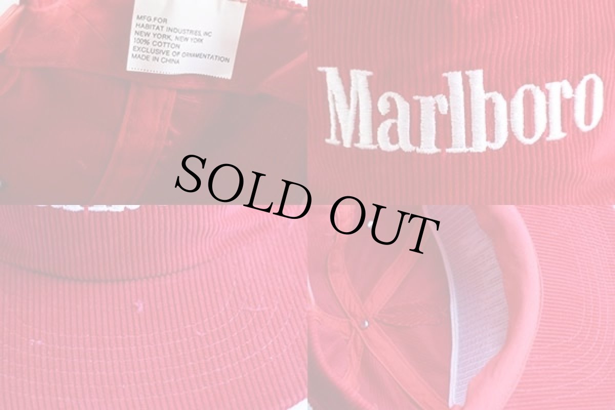 画像3: 90s Marlboro マルボロ ロゴ刺繍 コーデュロイキャップ 赤 (3)