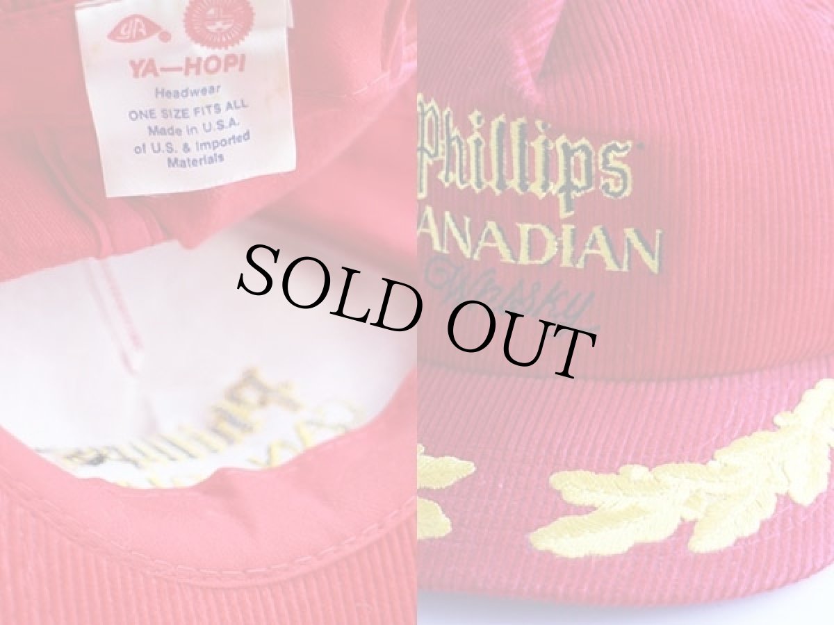 画像3: 80s USA製 Phillips CANADIAN Whisky ロゴ刺繍 コーデュロイキャップ 赤 (3)
