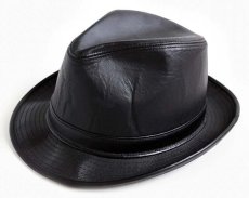 画像1: USA製 HENSCHEL HAT ヘンシェル レザー フェドラハット 黒 M (1)