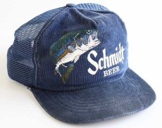 画像1: 80s USA製 Schmidt BEER コーデュロイ×メッシュキャップ 紺 (1)