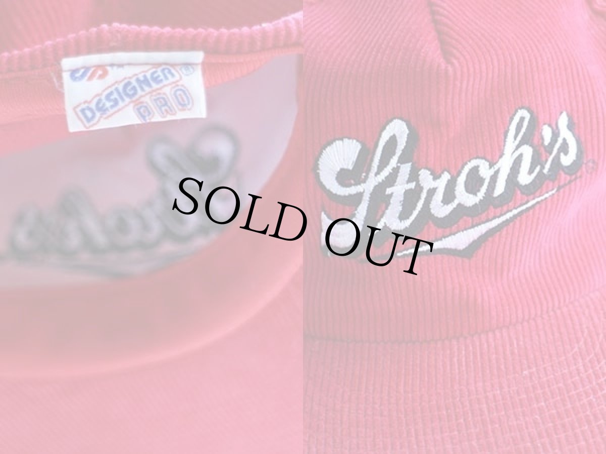 画像3: 80s Stroh's ロゴ刺繍 コーデュロイキャップ 薄赤 (3)