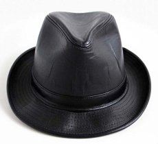 画像2: USA製 HENSCHEL HAT ヘンシェル レザー フェドラハット 黒 M (2)