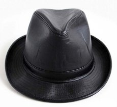 画像2: USA製 HENSCHEL HAT ヘンシェル レザー フェドラハット 黒 M (2)