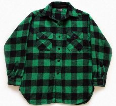 画像1: 60s WINTER KING バッファローチェック マチ付き ウールシャツ 緑×黒 (1)