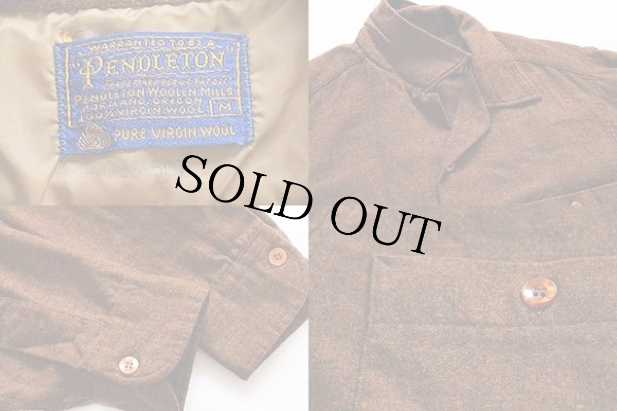 画像3: 60s PENDLETONペンドルトン 無地 ウール オープンカラーシャツ 茶 M (3)